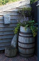 A rustic container on barrel