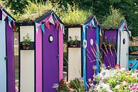 Colourful beach huts with wildflower green roofs - Fun on Sea, RHS Hampton Court Palace Flower Show 2017