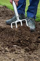 Digging in manure to garden border to improve soil