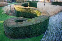 Spiral shaped Yew at Bury Court Gardens, Hampshire. Designed by Piet Oudolf.