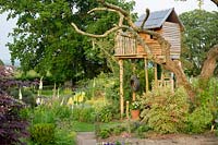 The tree house overlooks the Lupinus and lawn
