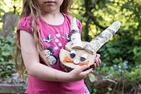 Little girl with a Rabbit made of birch and oak