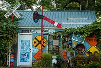 Shed with road signs