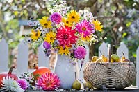 Jug of Asters, Dahlias and Helianthus