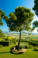 View to Marche coast and Adriatic sea from Project garden, Macerata, Italy, June.