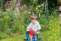 Sue and Clive Lloyd's grandson, two-year-old  Albert, plays in their garden.