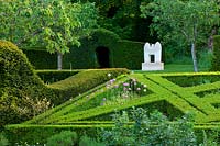 Parterre with modern sculpture - Asthall Manor, Oxfordshire
