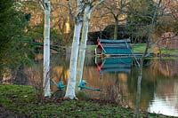 Boat house on lake, Chippenham Park, Cambridgeshire.