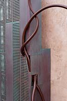 Detail of metal pergola at Jardin de Migrations, Saint Jean, Marseilles, France, February.
