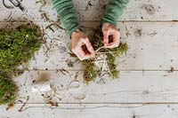 Tying off string on moss covered star