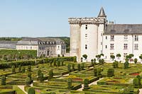 Formal Parterre gardens at the Chateau de Villandry, Loire Valley, France. A UNESCO World Heritage Site