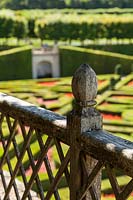 Wooden finial on a fence in the gardens of the Chateau de Villandry, Loire Valley, France. A UNESCO World Heritage Site