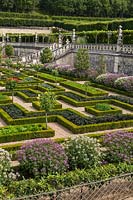 The formal potager kitchen gardens parterre at the Chateau de Villandry, Loire Valley, France. A UNESCO World Heritage Site