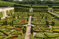 The formal parterre gardens at the Chateau de Villandry, Loire Valley, France. A UNESCO World Heritage Site