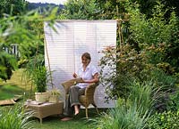 Asian seat in the garden with sun protection