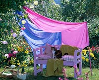 Curtain scarves as awning