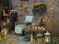 Evening terrace with lanterns and candles
