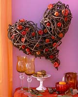 Heart of twigs, Physalis - lanterns, Castanea - chestnuts, leaves, glasses, cookies