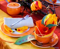 Tulipa - tulips with orange napkin and tissue paper