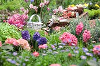 Composition in the garden with hydreangea and hyacinth