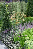 Plant border with perennials, ornamental grasses and shrubs