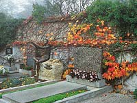 cemetery in autumn and memorial