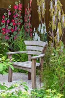 Chelsea Flower Show, 2013. The Massachusetts Garden, small wooden chair