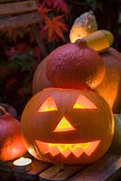 Halloween,candle-lit Gourds and pumpkins
