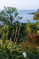 The Moult, Salcombe, Devon,UK ( Owner R. Seal ). Summer garden by the sea. view across Salcombe estuary