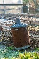 Incinerator on allotment in winter