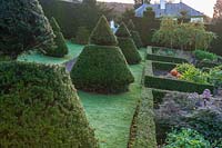 Perrycroft, Herefordshire. ( Archer ) sloping Yew topiary garden,( PR available )