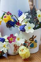 Easter flowers and decorations in vase