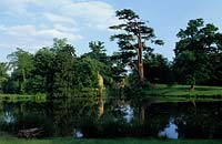 Painshill, Surrey. Picturesque landscape garden. Lake and grotto