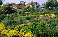 Windy Ridge Yorkshire vegetables growing in garden in amongst mixed flower borders