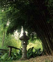 Japanese wind temple statue with bamboo Sinarundinaria murielae