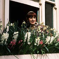 Zandra Rhodes in her north London garden in Spring