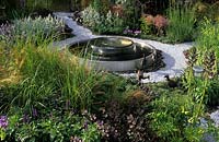 modern contemporary circular stainless steel shallow water feature