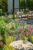 Terrace with colorful perennial planting