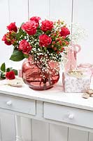 Valentine bouquet of Rosa and Gypsophila flowers