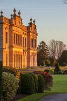 The front of Brodsworth Hall, Yorkshire at dawn. 