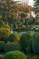 Formal topiary garden at Brodsworth Hall, Yorkshire.