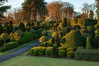 View of formal topiary garden at Brodsworth hall, Yorkshire.