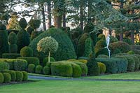 View of formal topiary garden at Brodsworth hall, Yorkshire.
