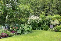 View of summer flowerbeds and borders. 