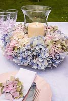 Hydrangea candle ring table decoration