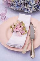 Pink hydrangea table setting