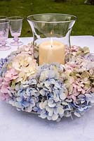 Hydrangea candle ring as table decoration