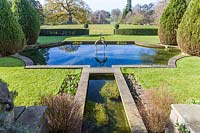 The Terrace and Lily Pond at Cholmondeley Castle, Cheshire, UK. 