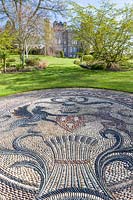 A pebblestone mosaic commissioned by Lady Cholmondeley as a memorial to her late husband Hugh, the 6th Marquess,Cholmondeley Castle, Cheshire, UK.