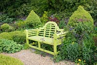 Green wooden garden bench. 